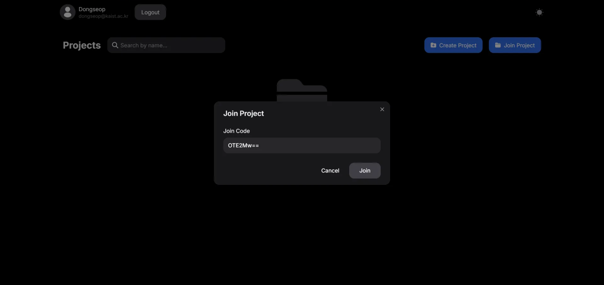 Enter the Join Code. Click the “Join” button to join the project.