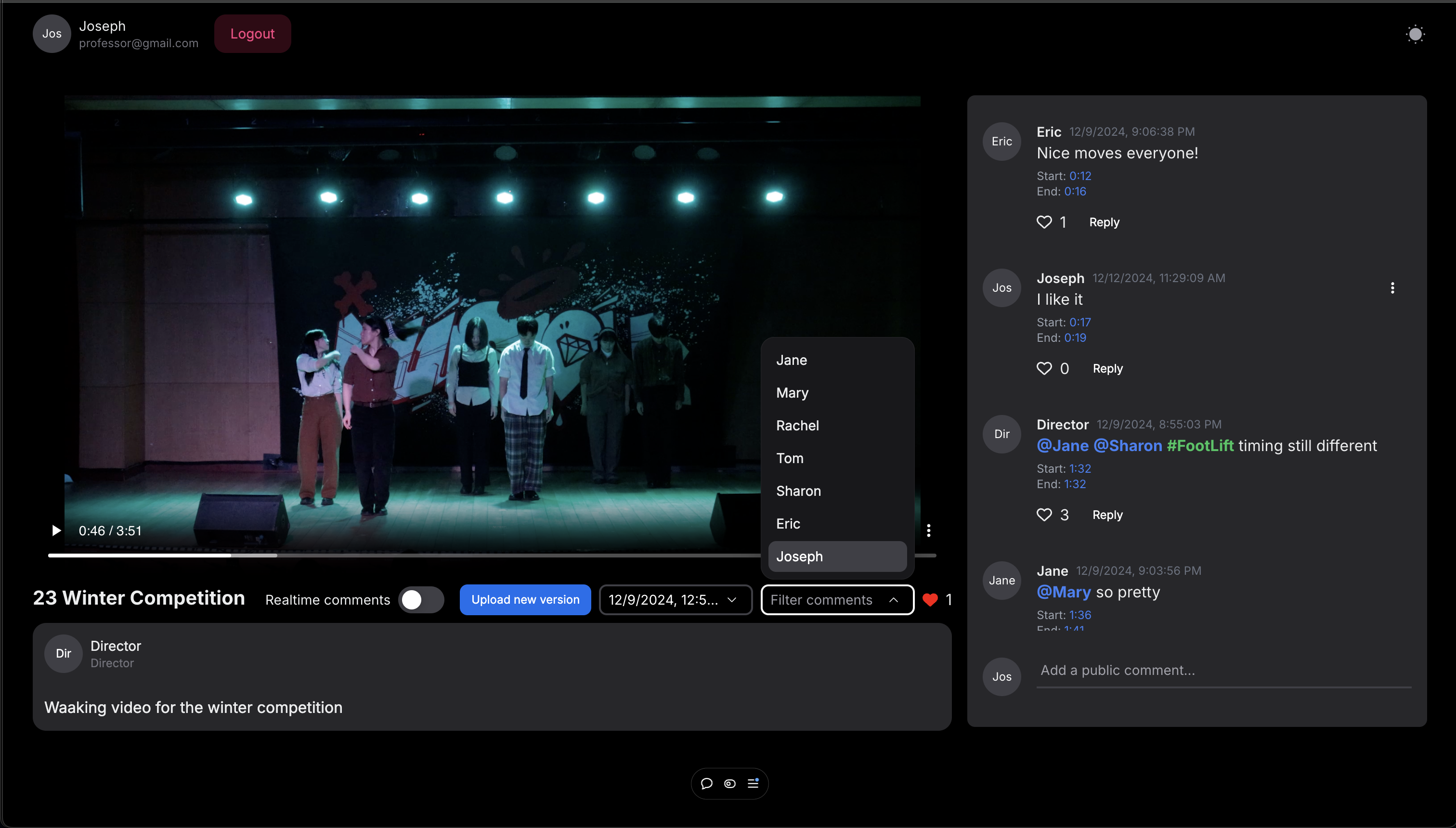 Click “Filter comments” to filter comments based on people mentioned.