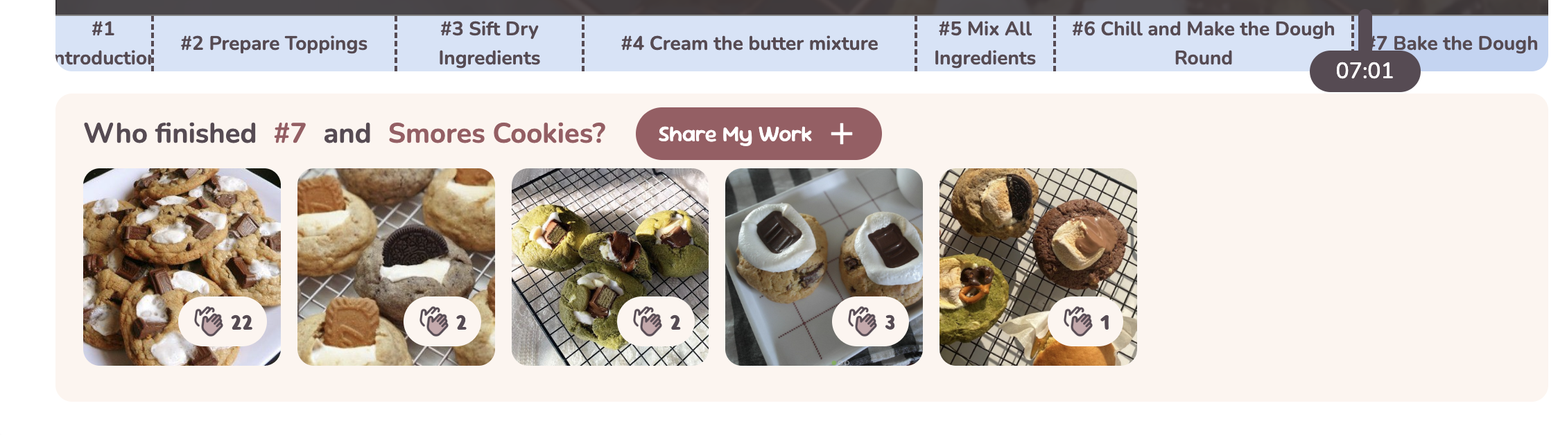 You can share your work at any step, as each step has its own gallery.