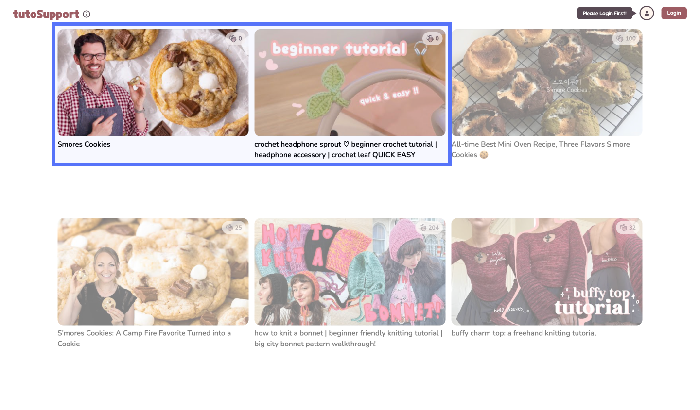 Starting page with two supported videos